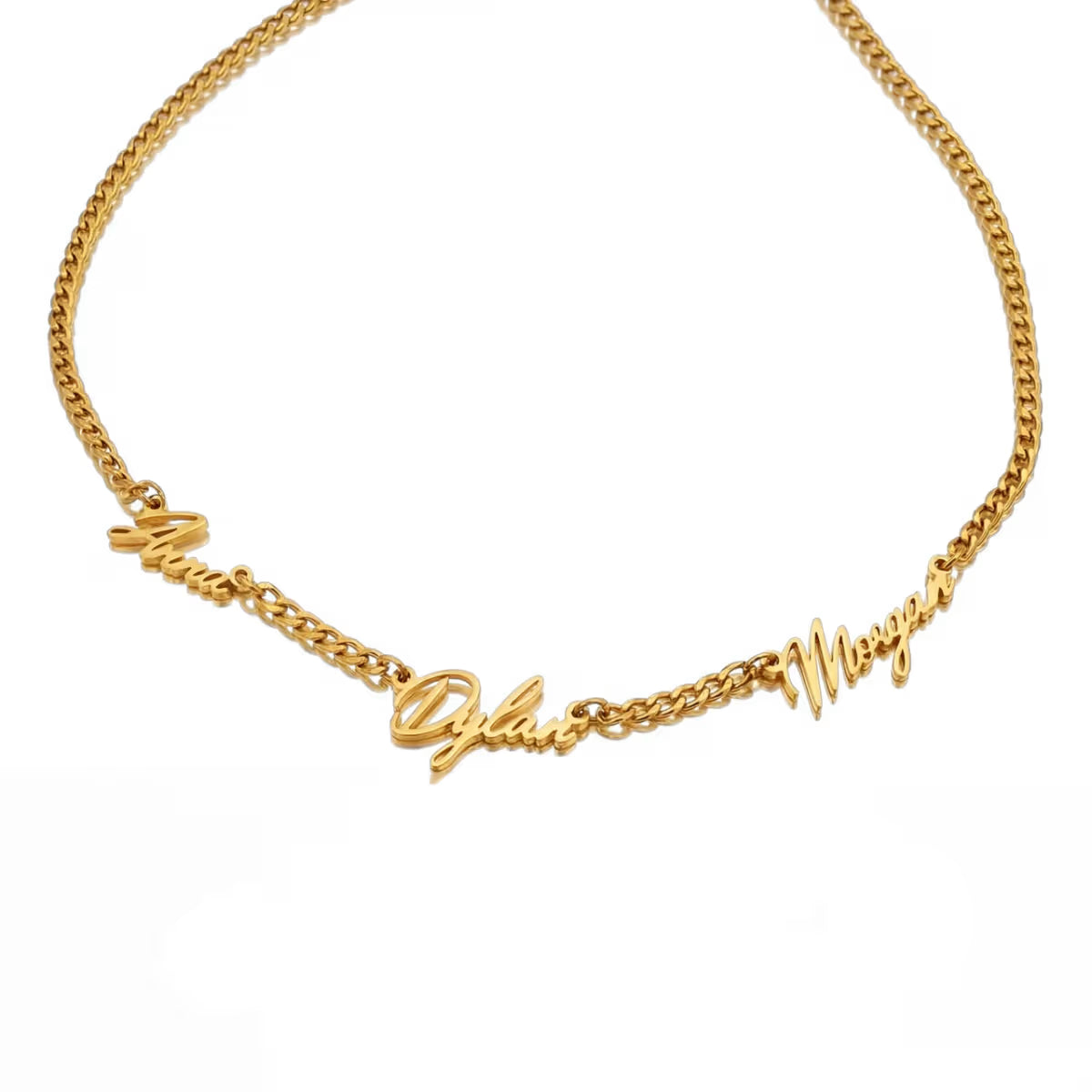 Personalised 3x Name Necklace in waterproof gold finish