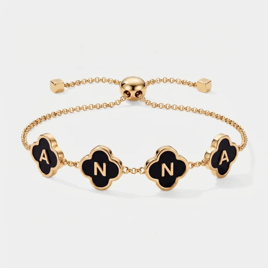 Personalised Black Enamel Clover Bracelet