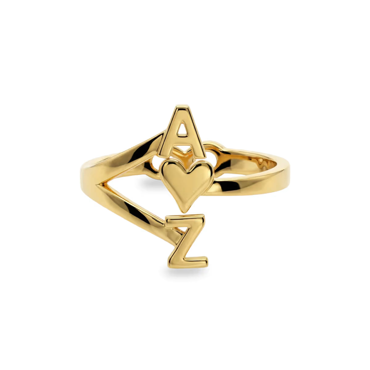 personalised Initial Heart Ring in waterproof gold