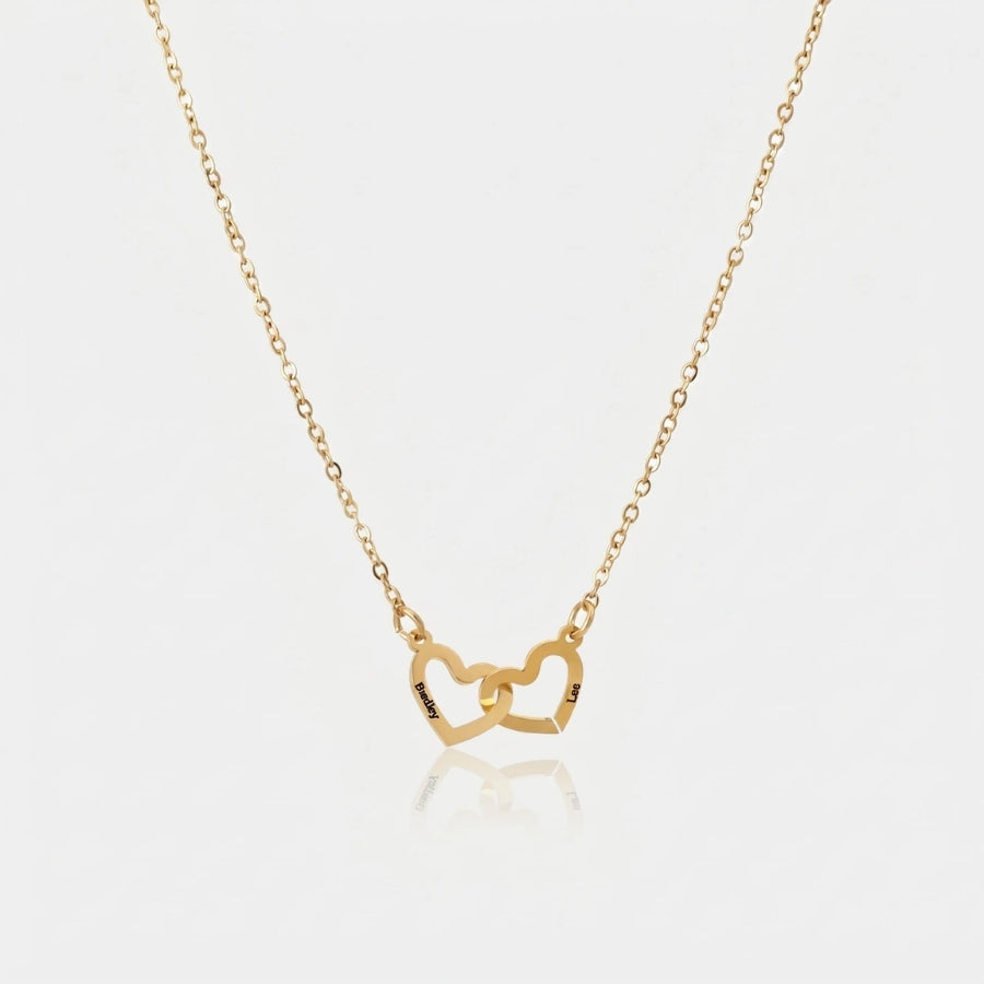 Double Name Necklace - Two Hearts Gold in 18K gold or sterling silver