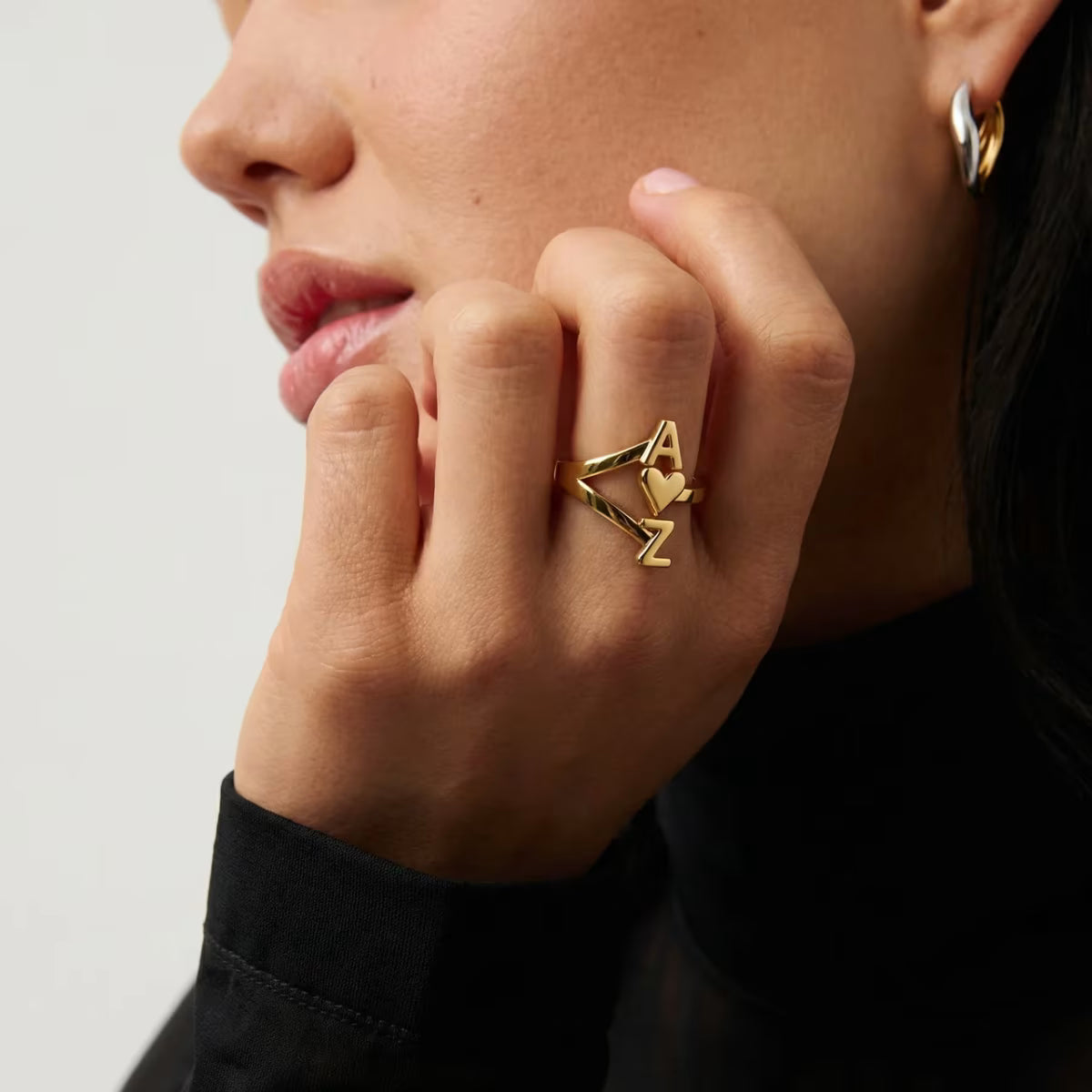 Initial Heart Ring close up showing tarnish-free detail