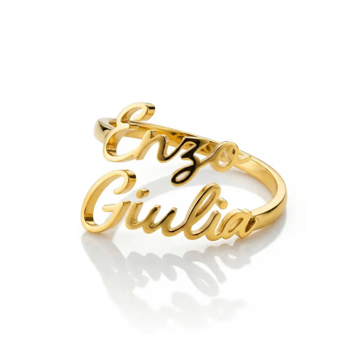 personalised Two Names Custom Ring in waterproof gold