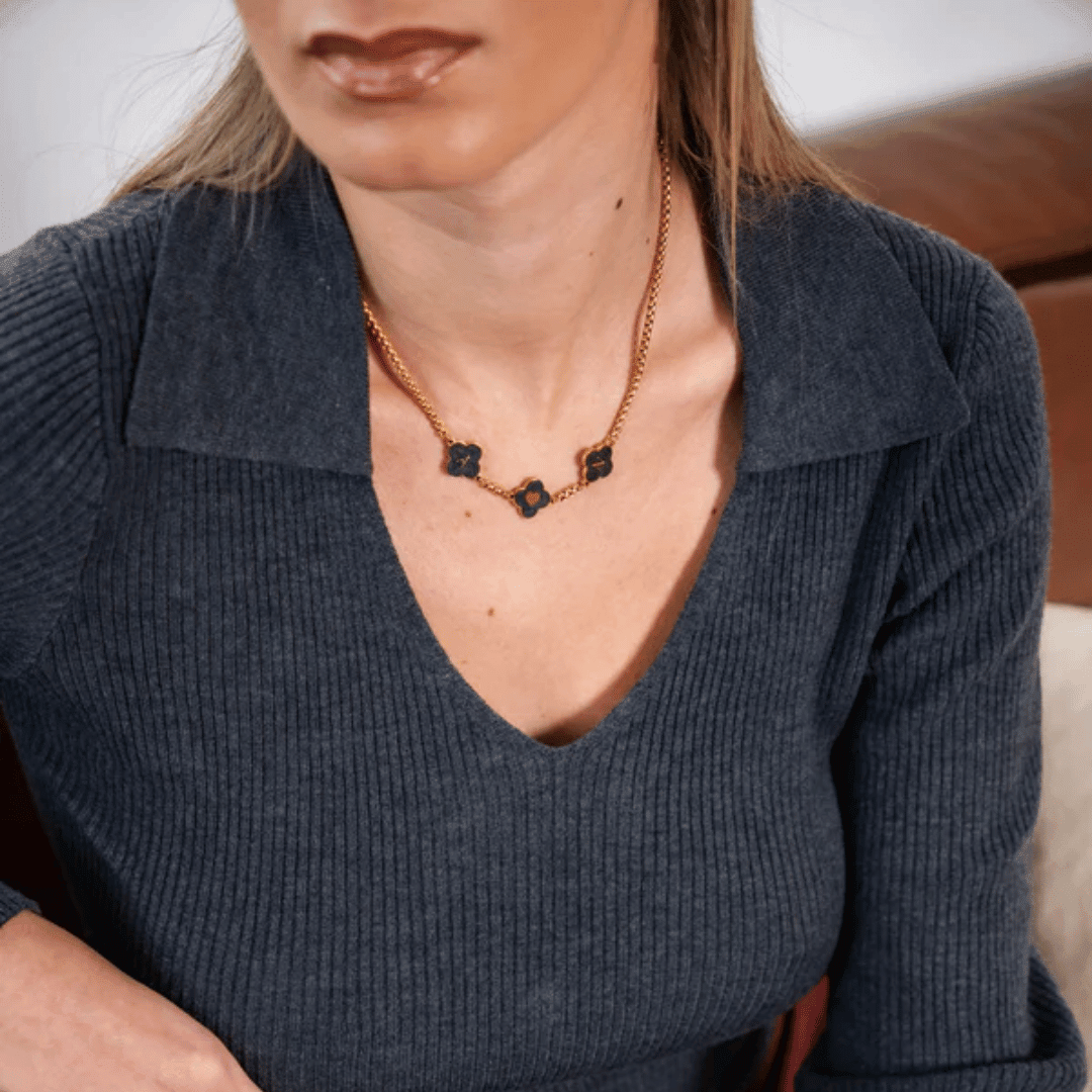 Black Enamel Clover Necklace - Personalised & Elegant - View 4