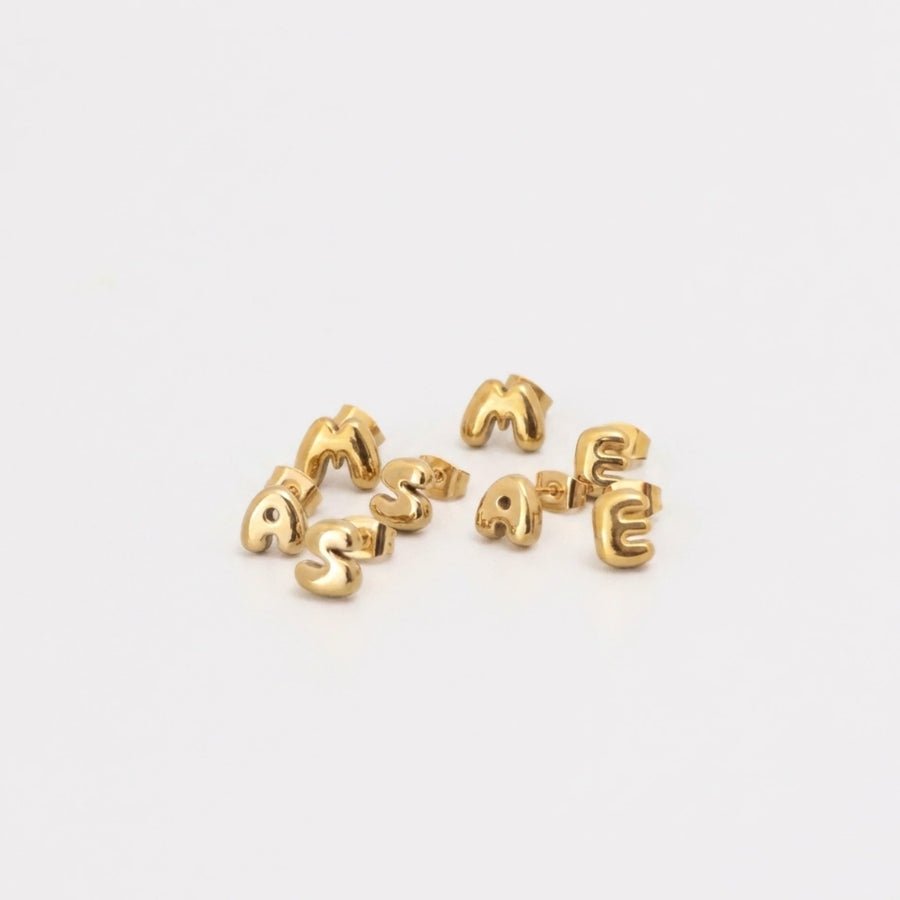 Bubble Letter Initial Earrings in 18K gold