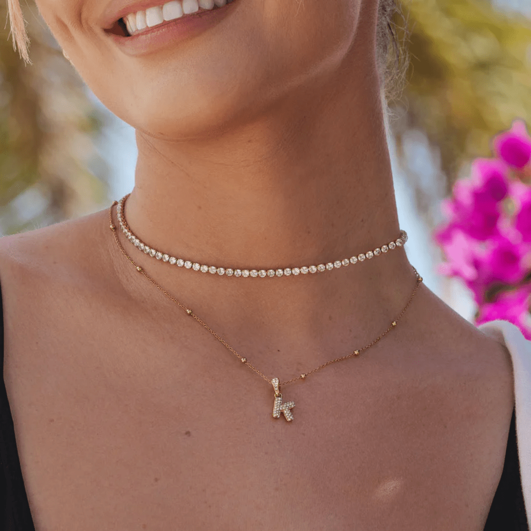 Bubble Letter Necklace - Custom Gold Initial - View 2