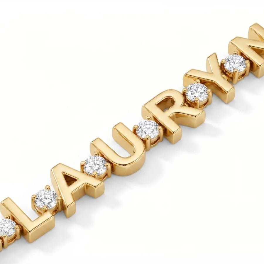 Custom Name Tennis Bracelet zirconia macro detail