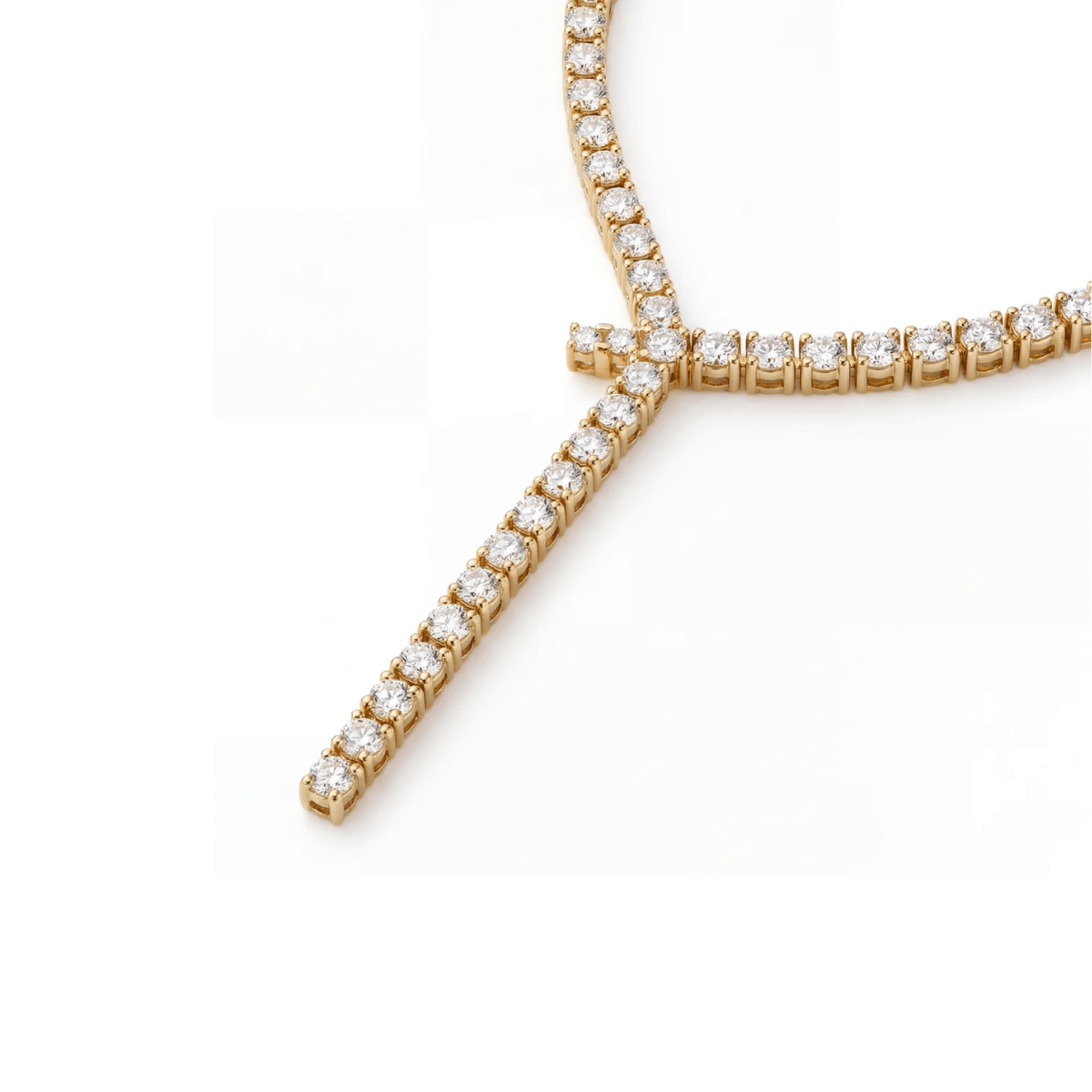 Gold Lariat Necklace - Tennis Diamond Drop side view