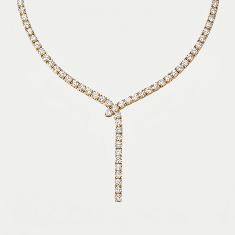 Gold Lariat Necklace - Tennis Diamond Drop in 18K gold