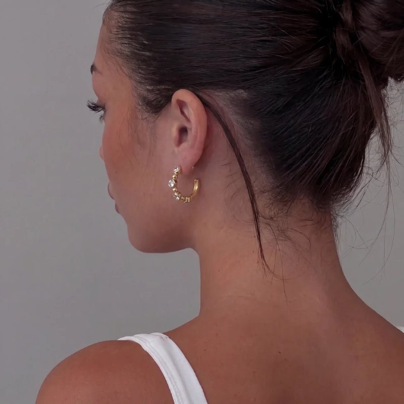 Gold Hoop Earrings - Beaded Tennis
