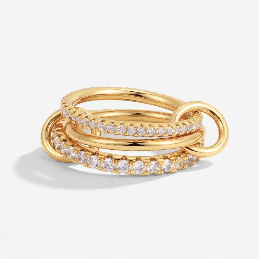 Gold Pavé Triple Stack Linked Ring in 18K gold or sterling silver