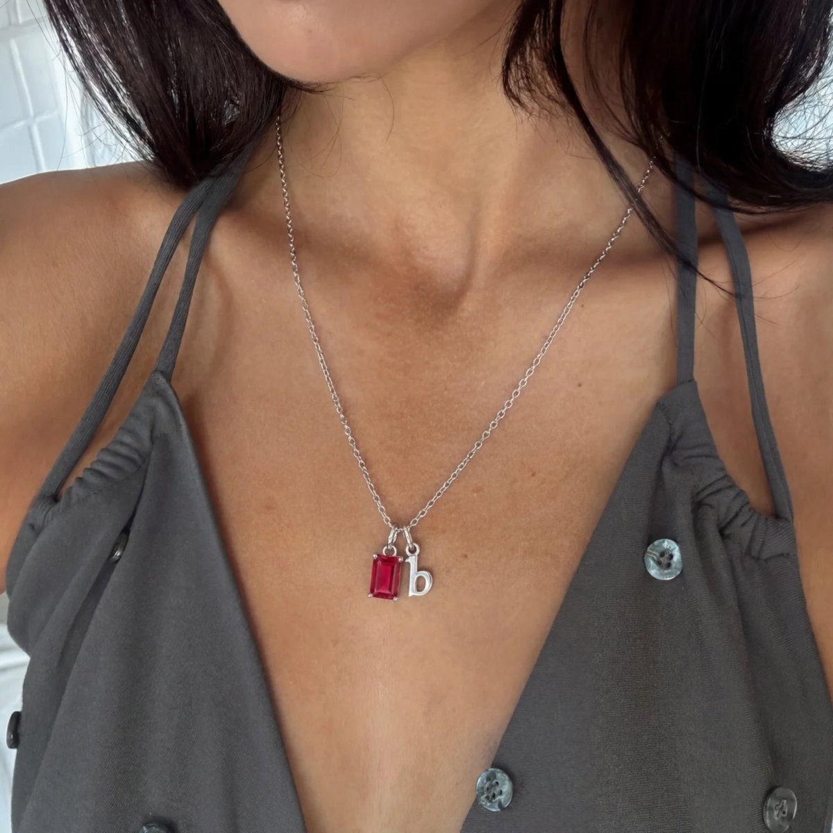 Initial and Birthstone Necklace - Personalised Gold