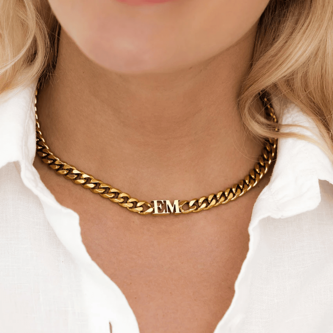Initial Curb Chain Necklace - Gold-Plated & Custom - View 2