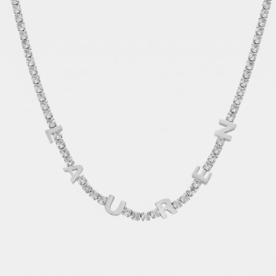 Initials Custom Tennis Necklace side view