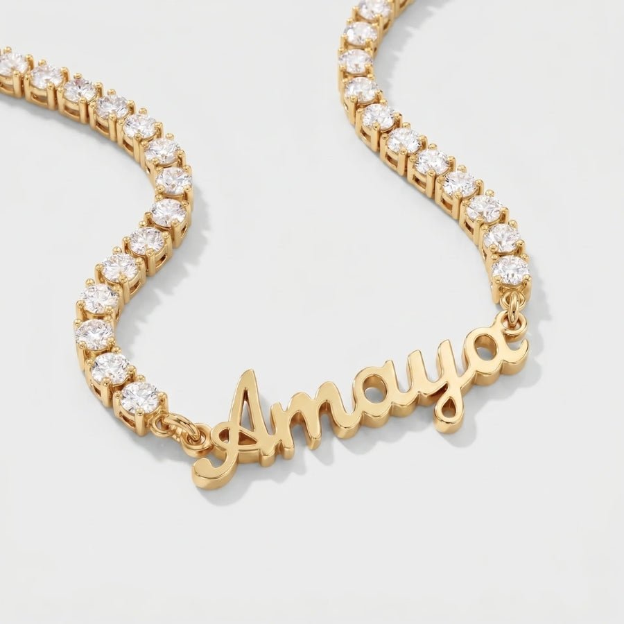 Tennis Name Necklace - Personalised Gold in 18K gold or sterling silver
