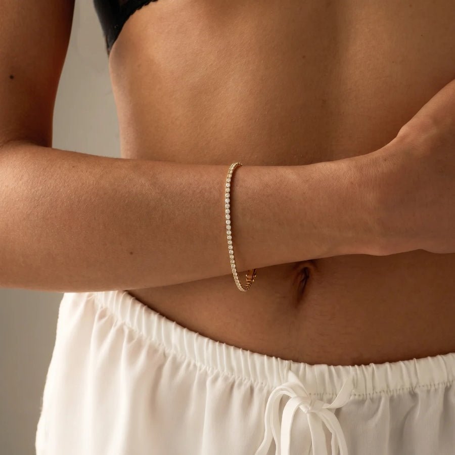 Thin Tennis Bracelet worn on wrist