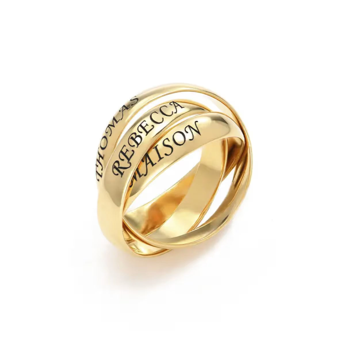 personalised Trio Bond Custom Ring in waterproof gold