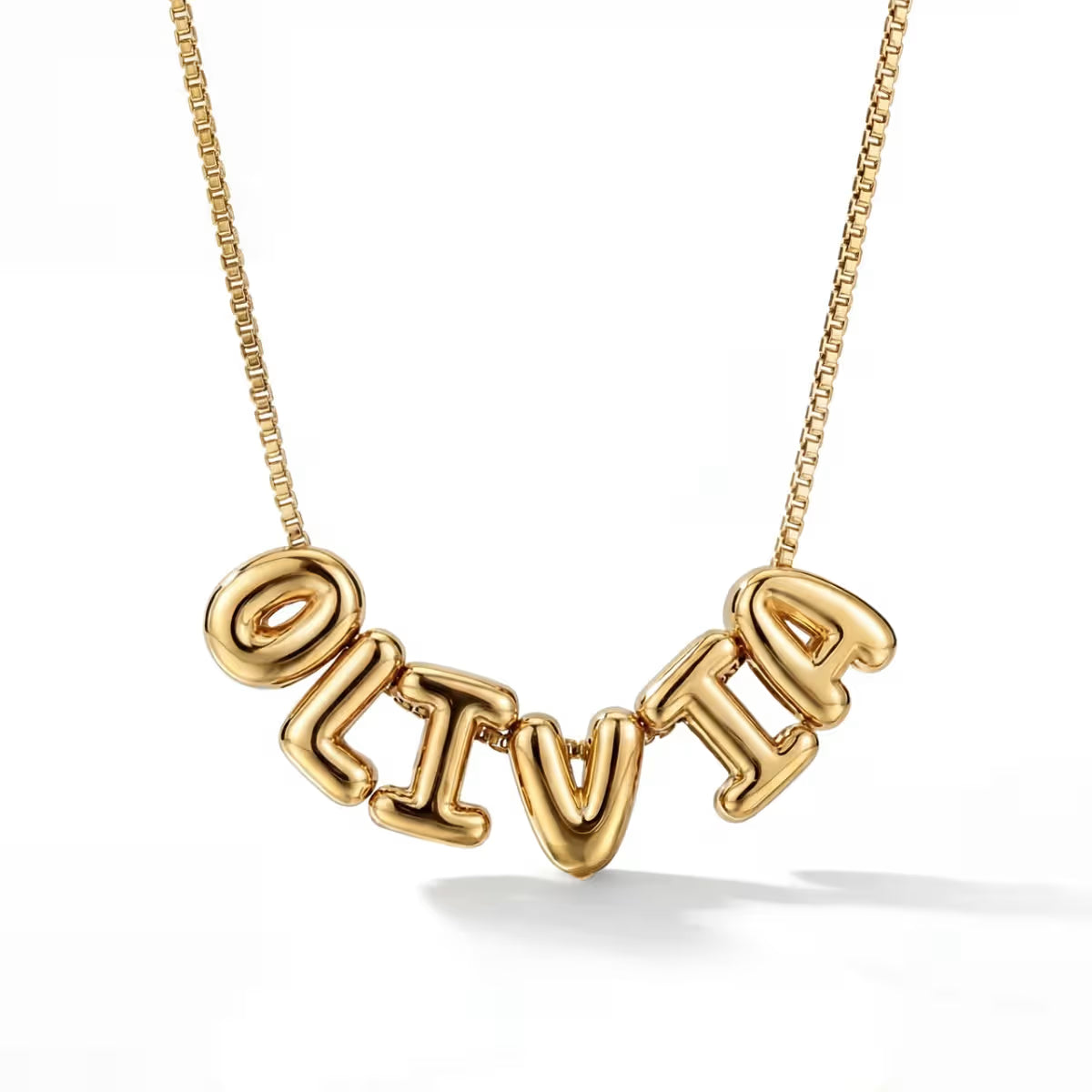 personalised 3D Bubble Name Necklace in waterproof gold