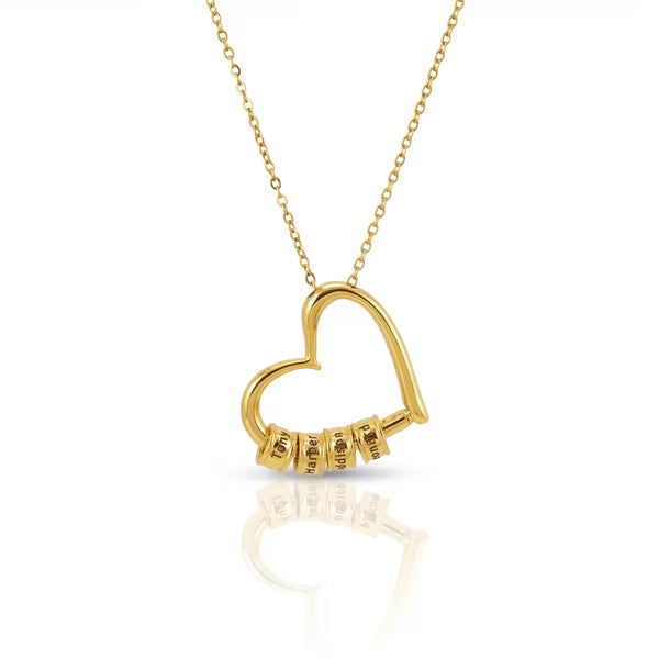 Personalised heart and name necklace in gold, a meaningful mum and daughter gift