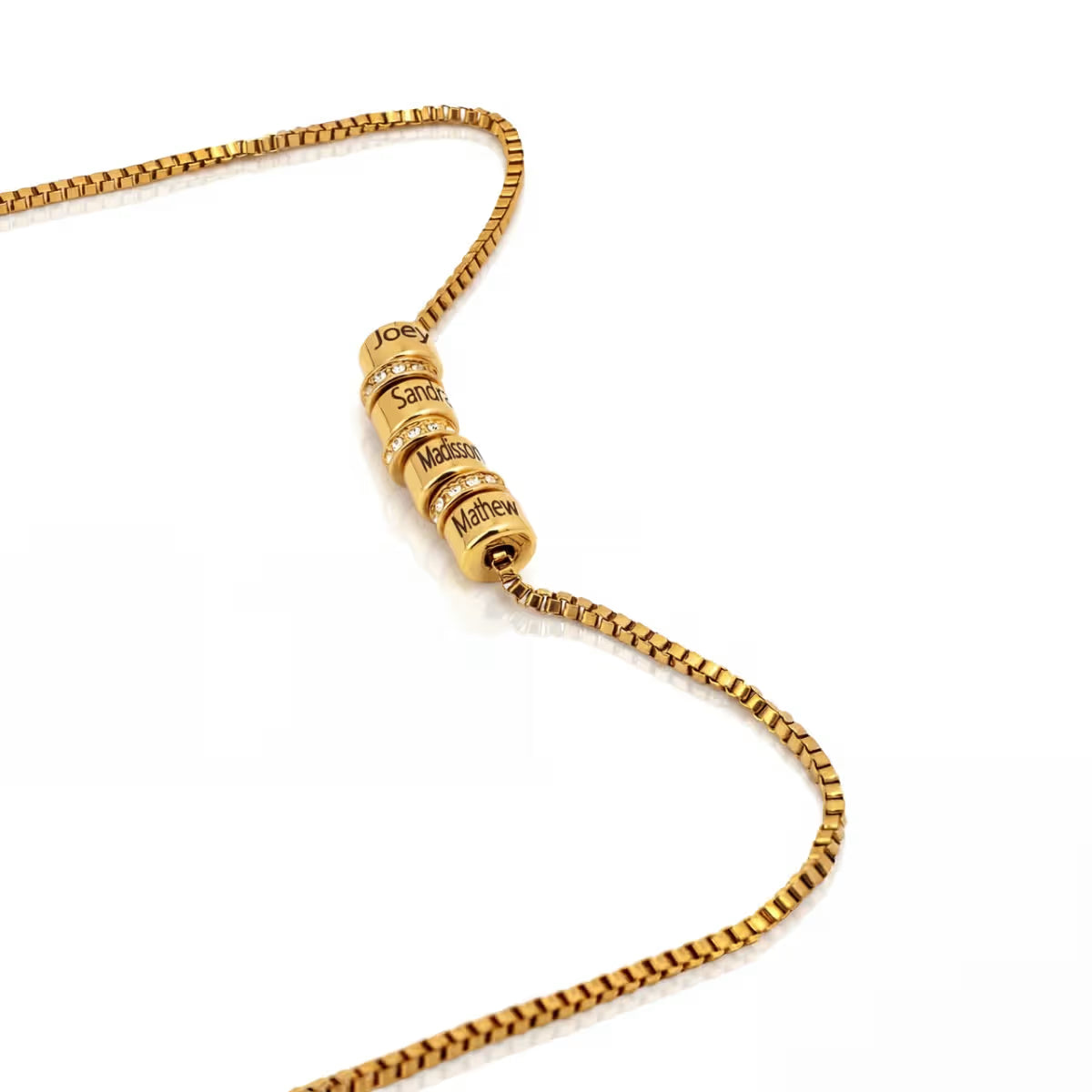 personalised Multiple Rings Names Necklace in waterproof gold