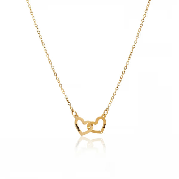 Intertwined hearts gold necklace, elegant matching jewellery for mum and daughter