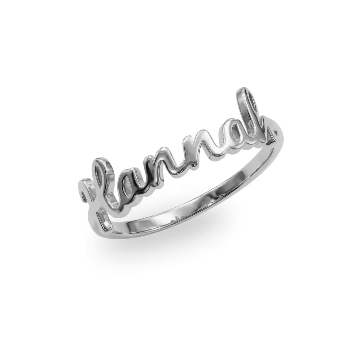 Personalised 3D Name Ring close up showing tarnish-free detail