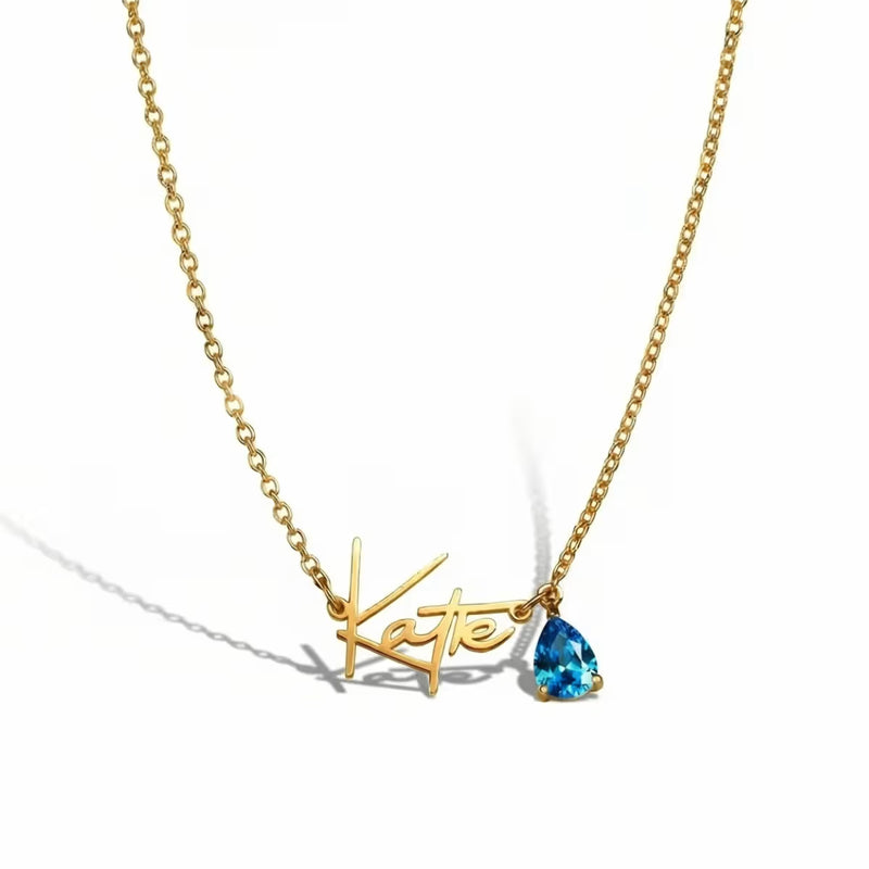 Handmade birthstone name collana personalised gold pendant with gemstone Moonela