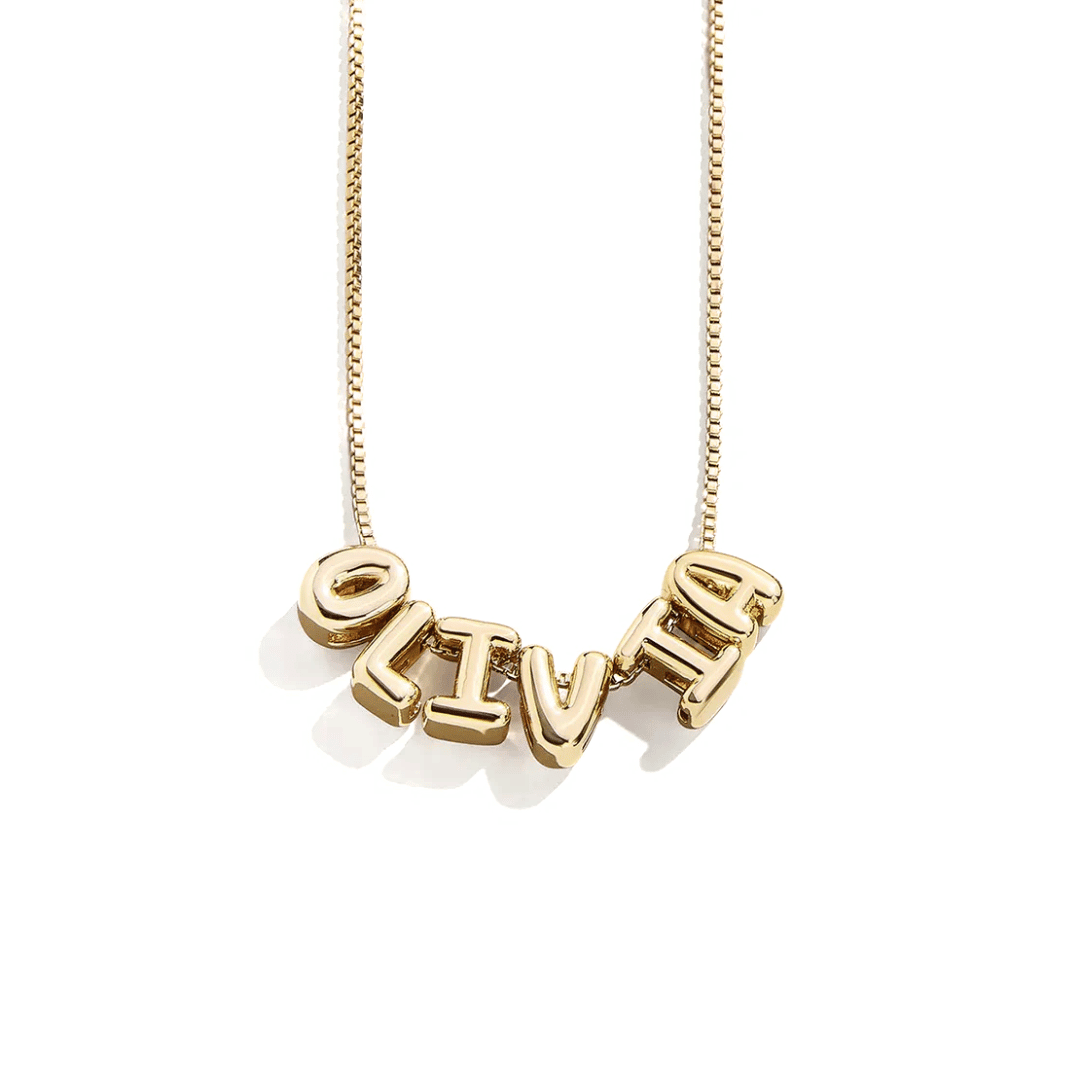 3D bubble letter gold initial collier with zirconia stones personalised Moonela