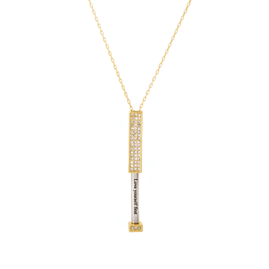 3D hidden bar love yourself first necklace gold engraved men's personalised jewellery UK Moonela