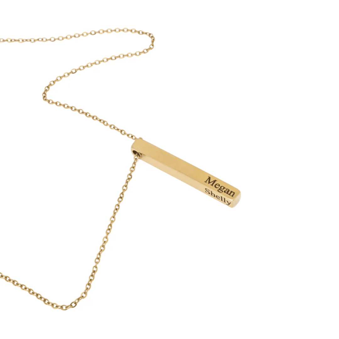 4 sides bar custom collana gold engraved pendant with name and date