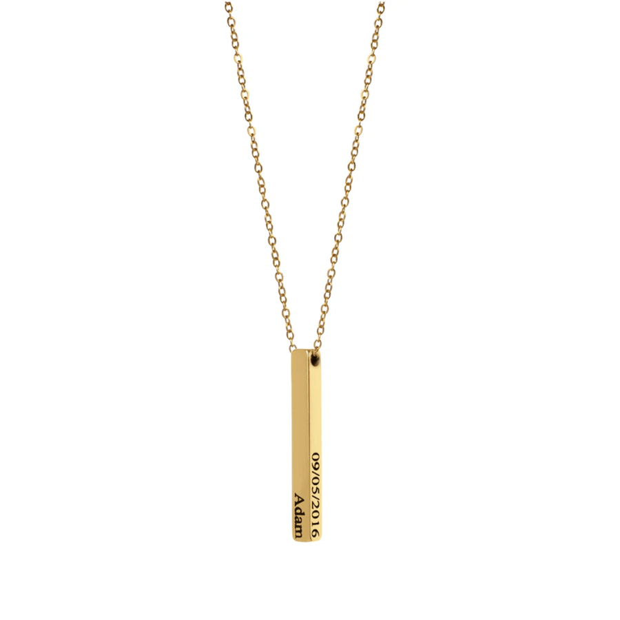 4 Sides Bar Custom Necklace with four engravable surfaces, sentimental engagement gift