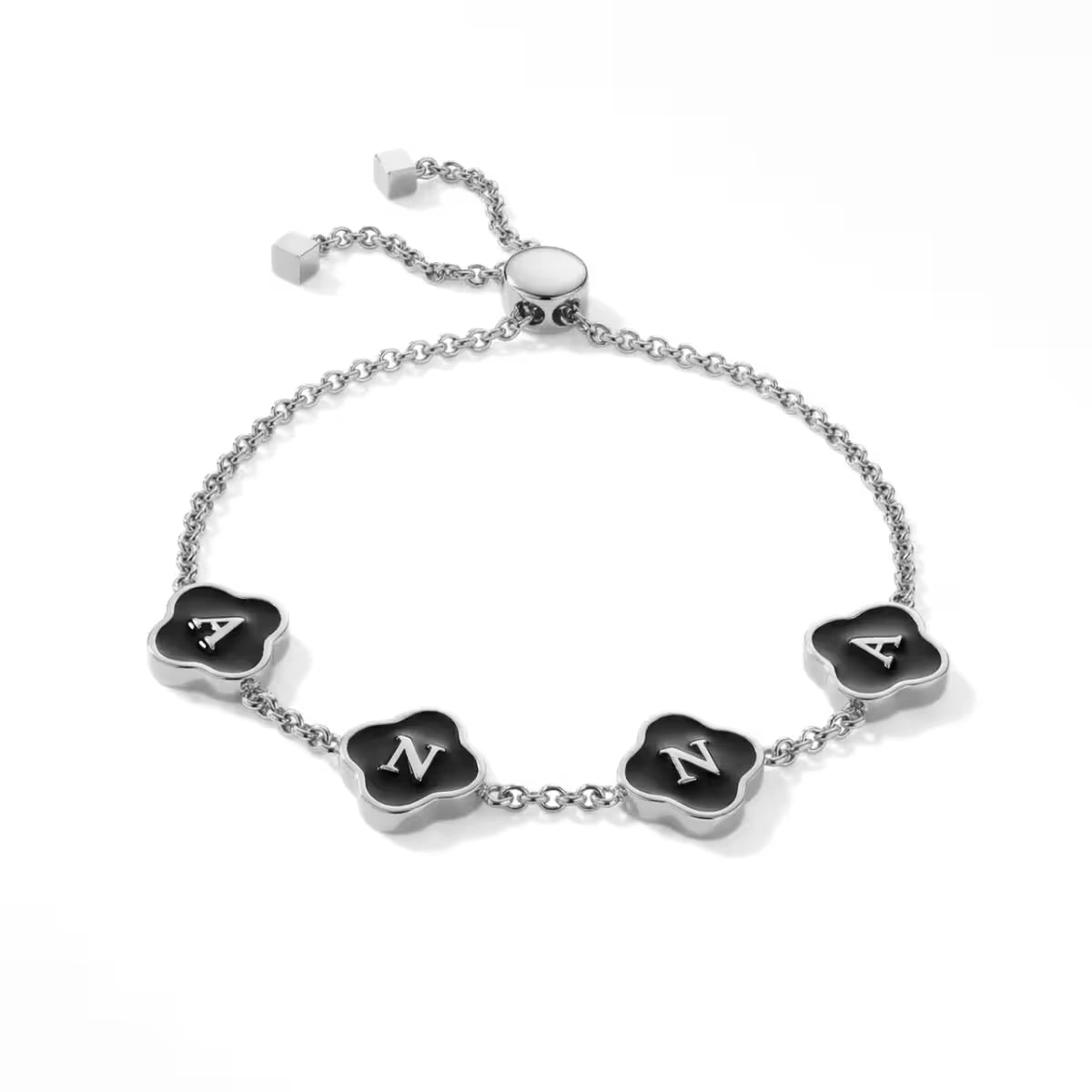 Personalised Black Enamel Clover Bracelet