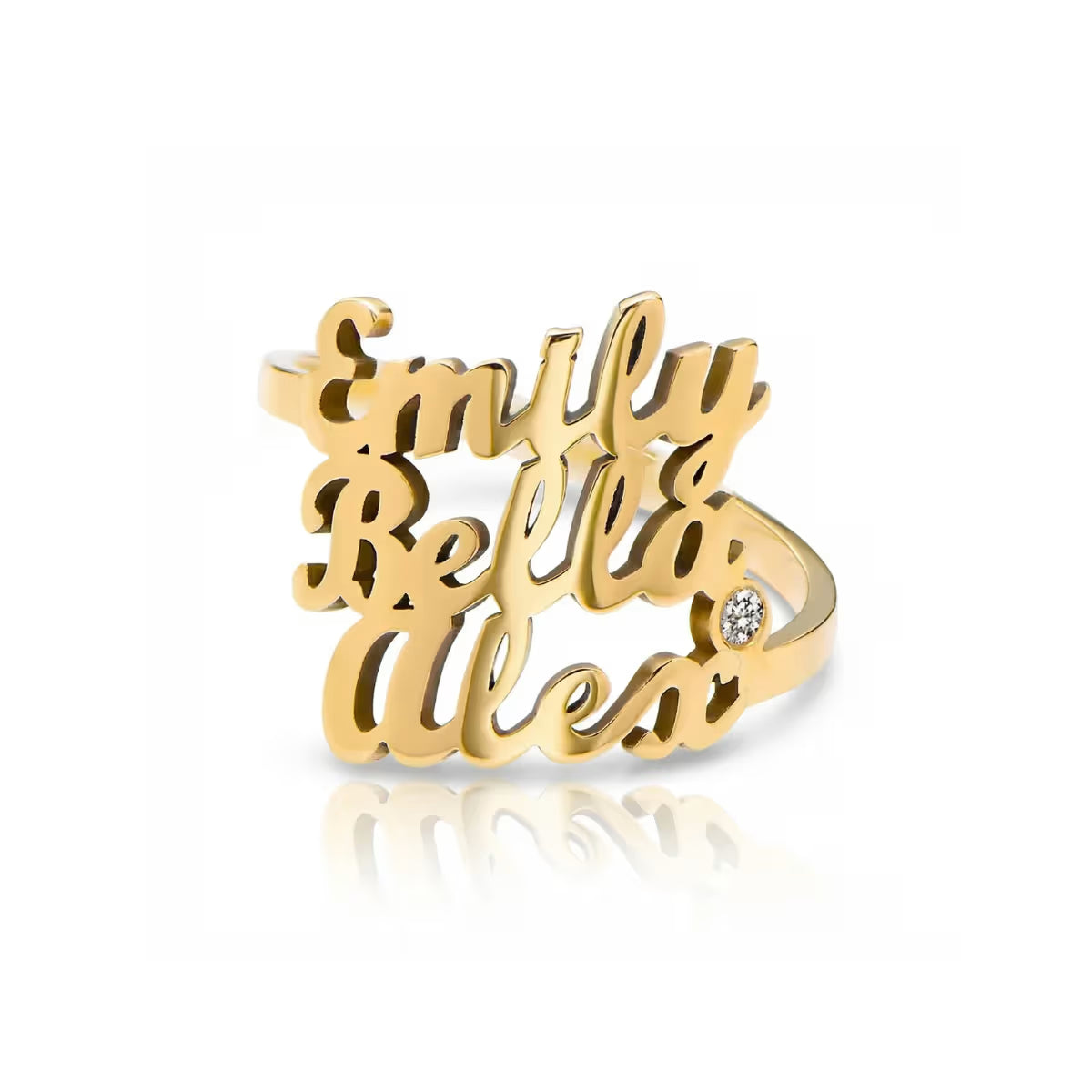 personalised Custom Three Names Ring in waterproof gold