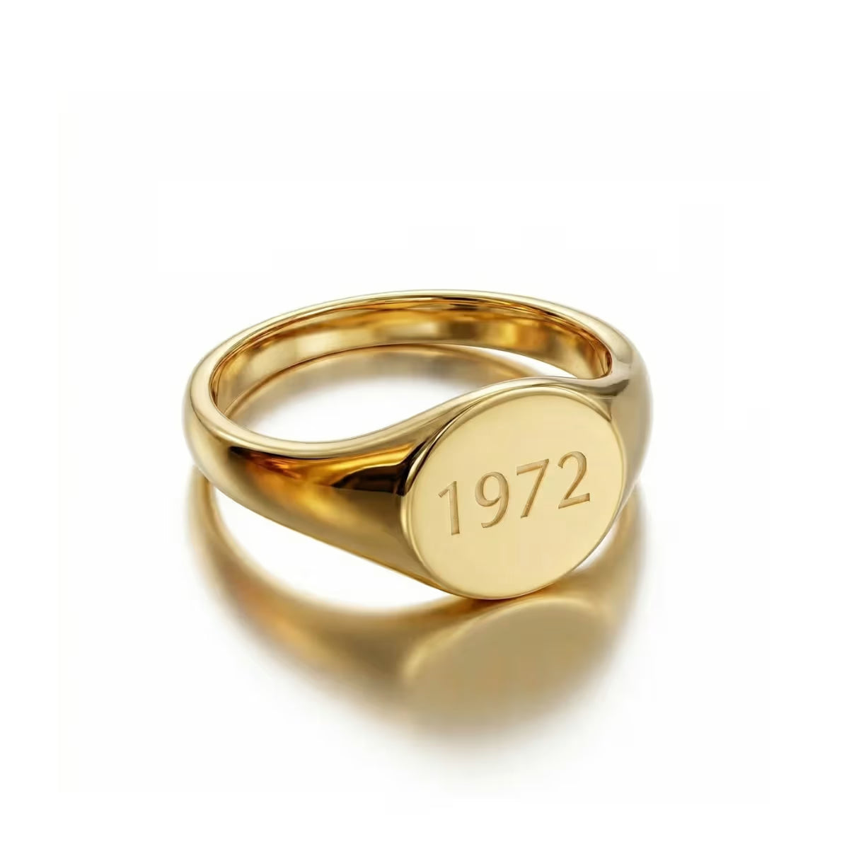 personalised Engraved Year Signet Ring in waterproof gold