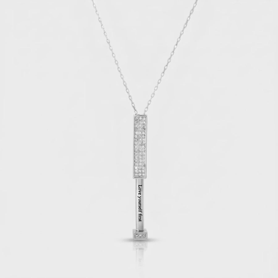Hidden Message Necklace - Engraved Gold Bar close-up view