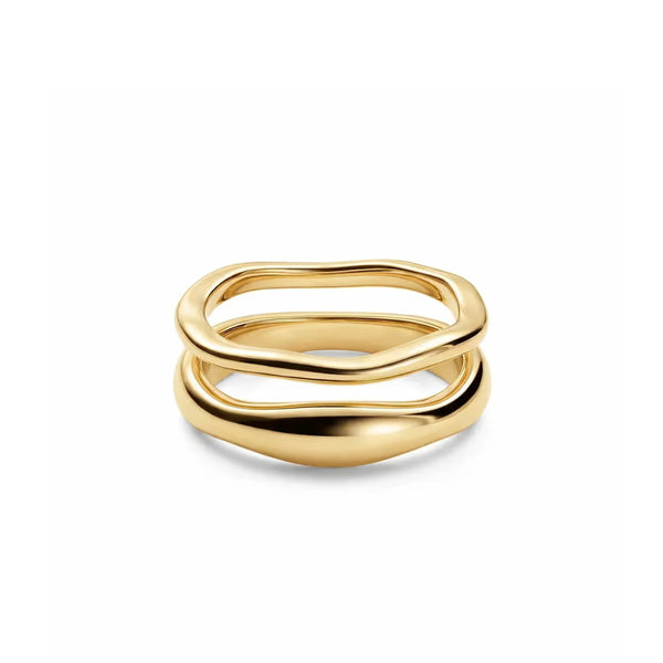 Gemini Stackable Rings by Moonela, two interlocking bands perfect for stacking with a spinner ring