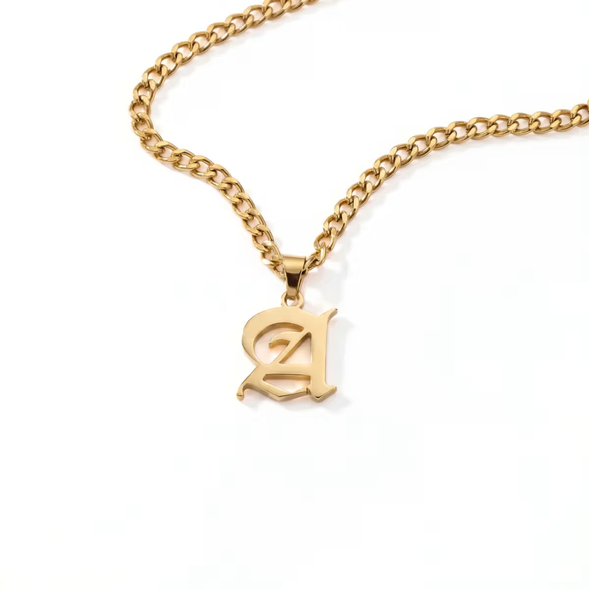 personalised Cubana Initial Necklace in waterproof gold
