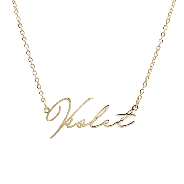 Astrid personalised name necklace gold script new mum push present gift UK