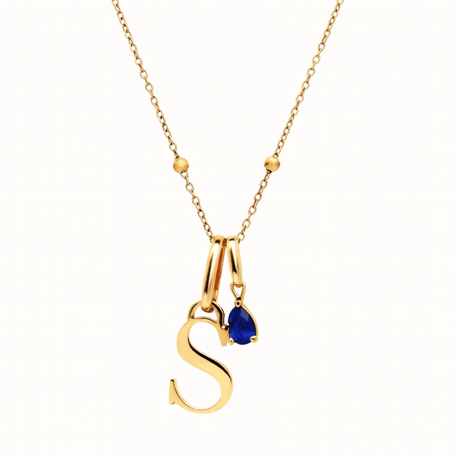 initial letter pendant collier with birthstone personalised gift idea Moonela UK
