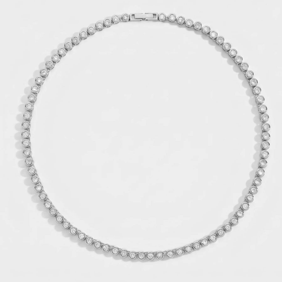 Gold Beaded Necklace - Tennis Chain side view