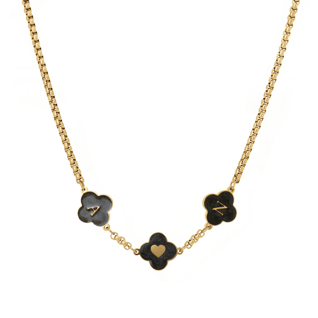Black Enamel Clover Necklace – Personalised & Elegant