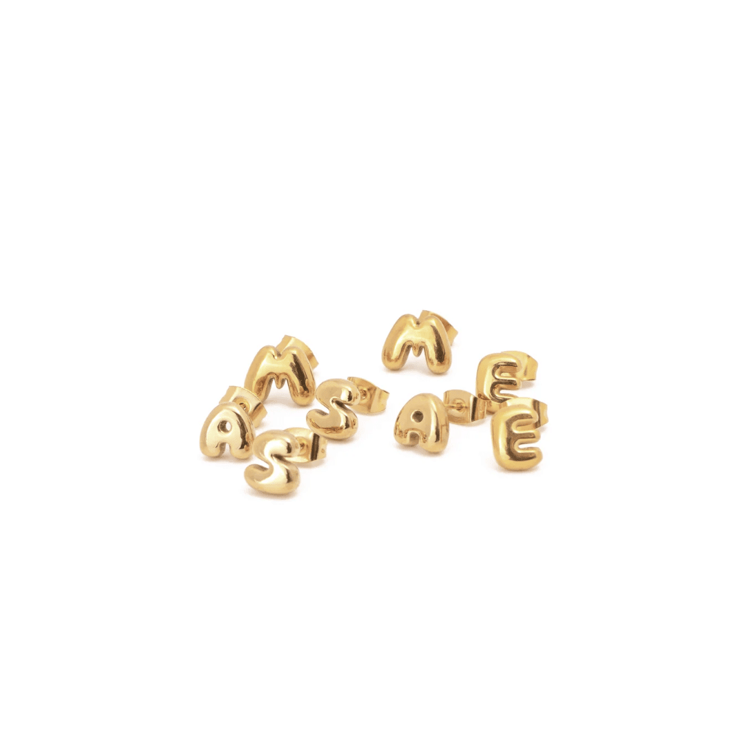 Bubble Letter Initial Earrings - Earrings by Moonela