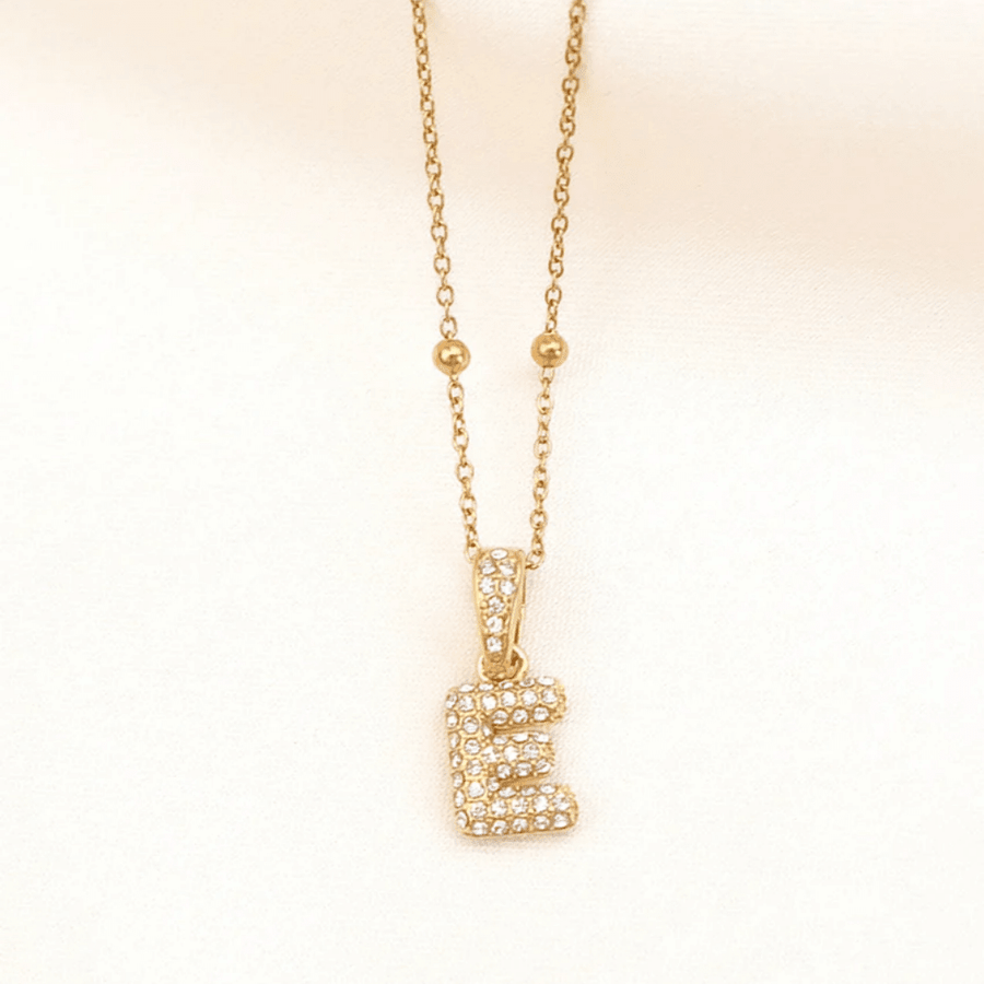 Bubble Letter Necklace with zirconia-studded 3D initial in gold, 2026 trend bubble font