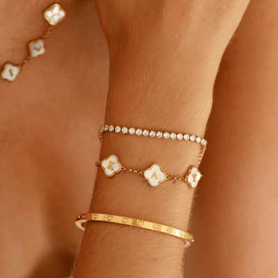 Clover & Pearl Bracelet gold plated godmother gift