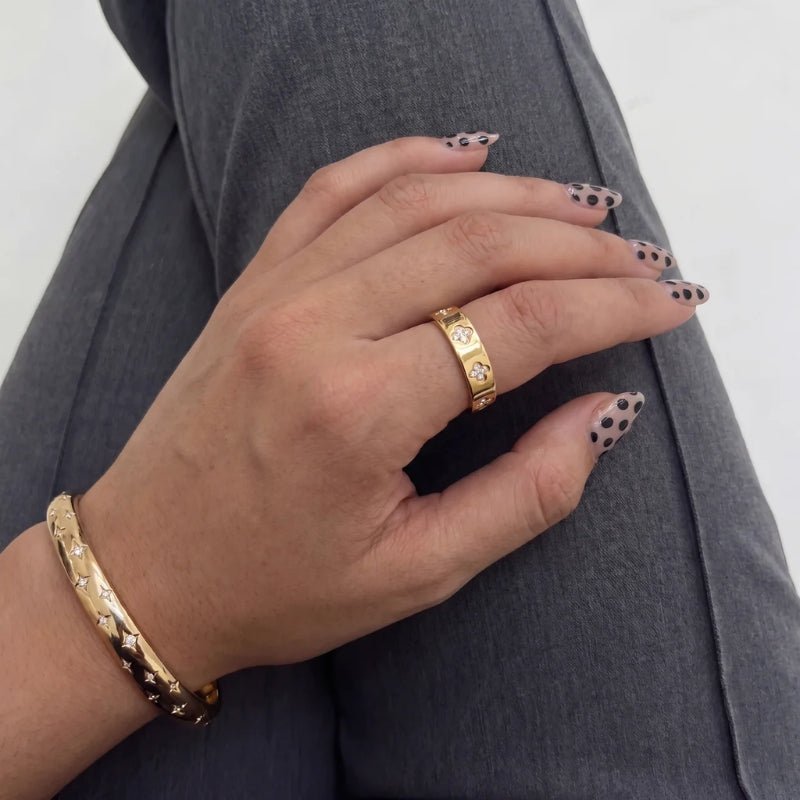 Bague Trèfle - Anneau Pavé CZ Or