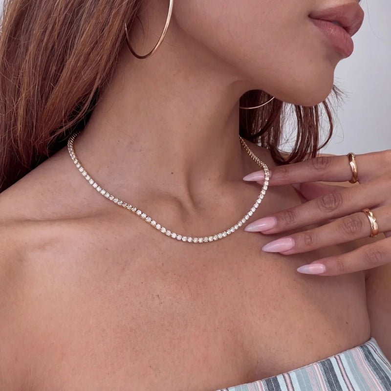 Collier Ras de Cou Cristal - Tennis Or