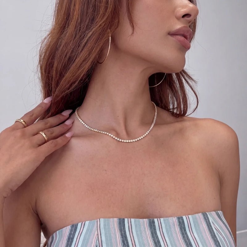 Collier Ras de Cou Cristal - Tennis Or
