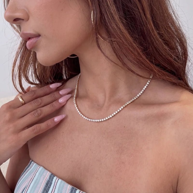 Collier Ras de Cou Cristal - Tennis Or