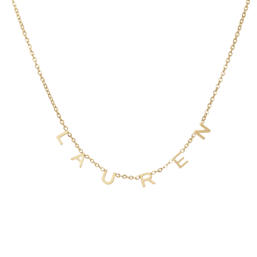 Dangling letters gold name collier with individual letter pendants personalised Moonela