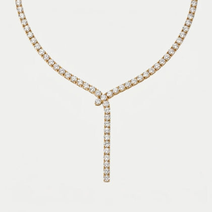 Gold Lariat Necklace - Tennis Diamond Drop
