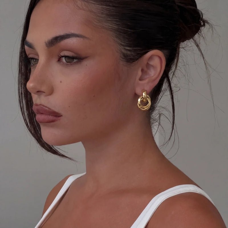 Boucles d'Oreilles Doubles Créoles - Knocker Or